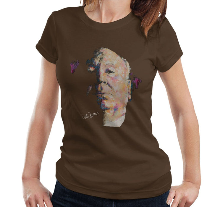 Sidney Maurer Original Portrait Of Alfred Hitchcock Portrait Womens T-Shirt - Small / Chocolate - Womens T-Shirt