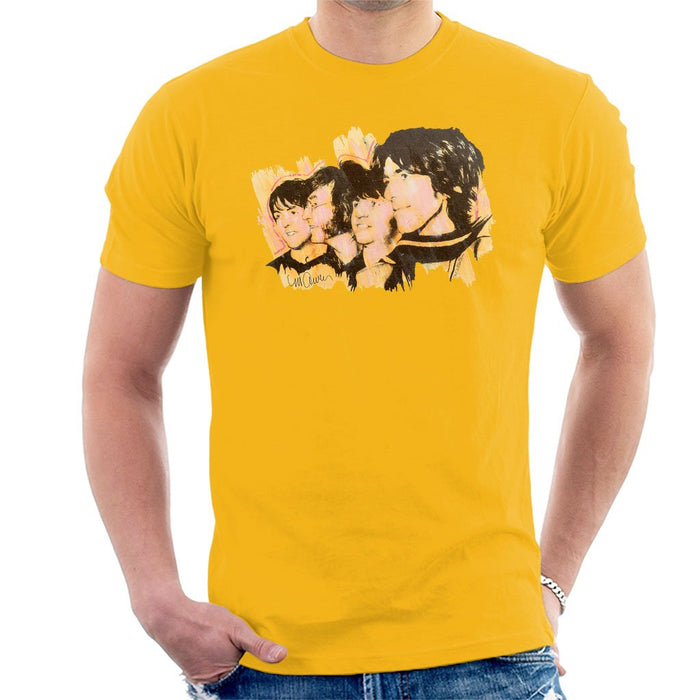 Sidney Maurer Original Portrait Of The Beatles Side Profile Mens T-Shirt - Small / Gold - Mens T-Shirt