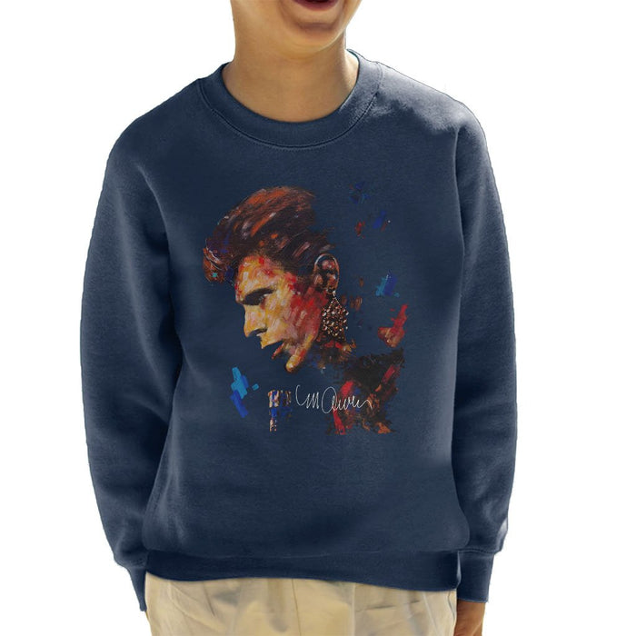 Sidney Maurer Original Portrait Of David Bowie Earring Kids Sweatshirt - X-Small (3-4 yrs) / Navy Blue - Kids Boys Sweatshirt