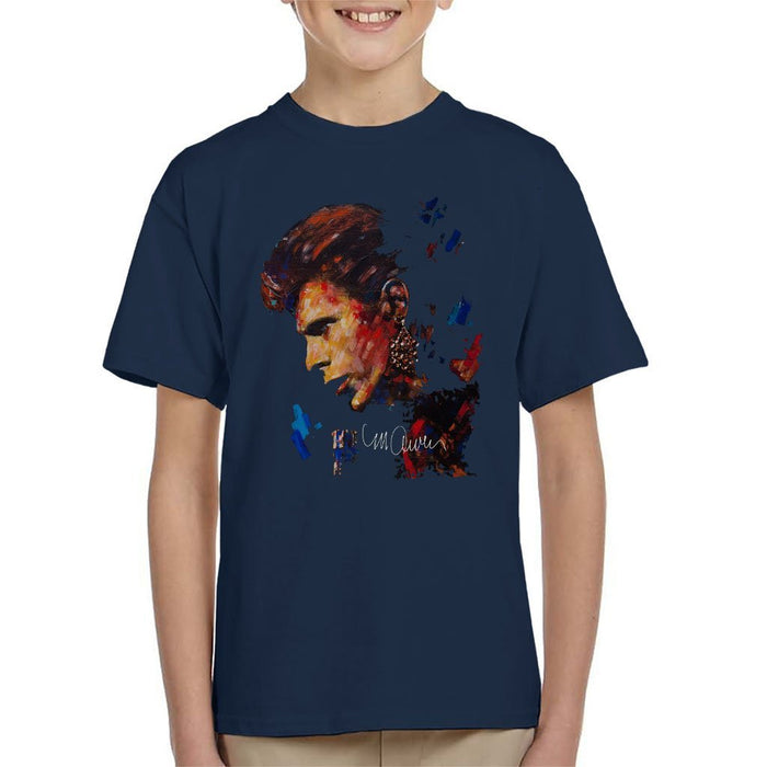 Sidney Maurer Original Portrait Of David Bowie Earring Kids T-Shirt - X-Small (3-4 yrs) / Navy Blue - Kids Boys T-Shirt