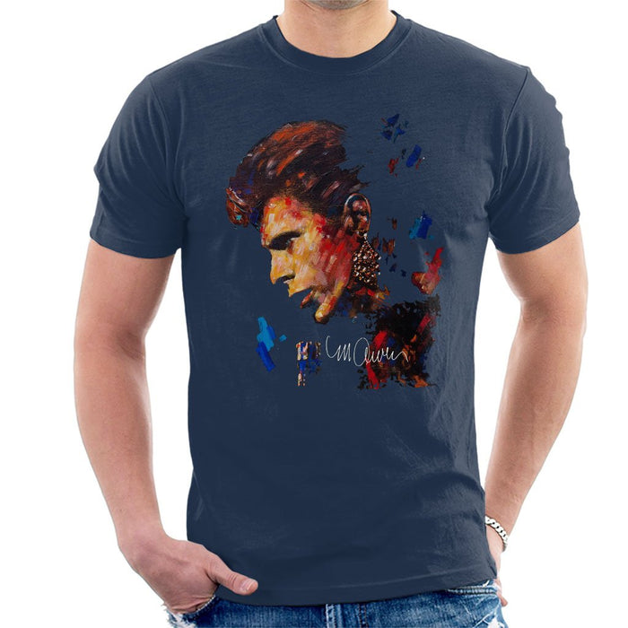 Sidney Maurer Original Portrait Of David Bowie Earring Mens T-Shirt - Small / Navy Blue - Mens T-Shirt