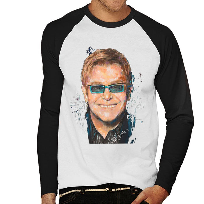 Sidney Maurer Original Portrait Of Elton John Mens Baseball Long Sleeved T-Shirt - Mens Baseball Long Sleeved T-Shirt