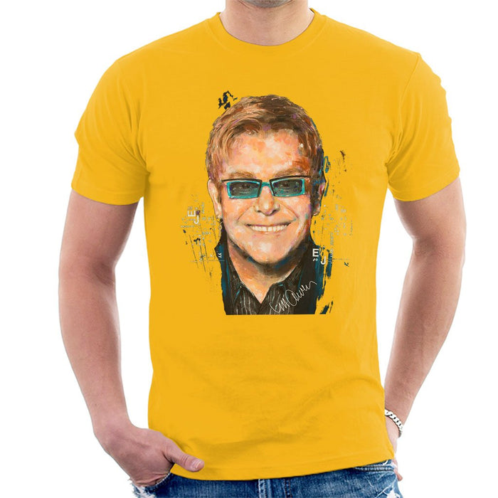 Sidney Maurer Original Portrait Of Elton John Mens T-Shirt - Small / Gold - Mens T-Shirt
