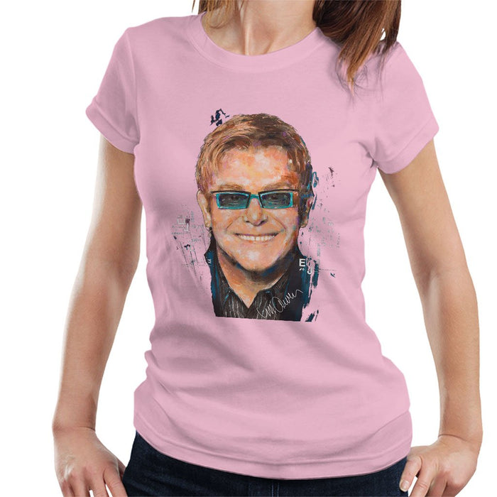 Sidney Maurer Original Portrait Of Elton John Womens T-Shirt - Small / Light Pink - Womens T-Shirt