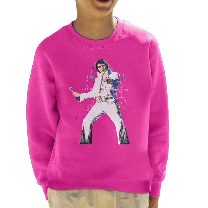 Sidney Maurer Original Portrait Of Elvis Presley Kids Sweatshirt - X-Small (3-4 yrs) / Hot Pink - Kids Boys Sweatshirt