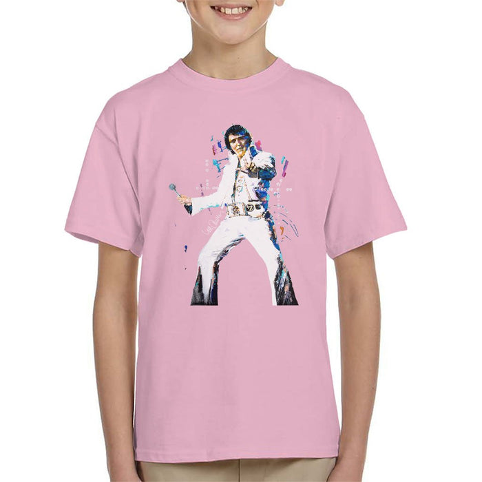 Sidney Maurer Original Portrait Of Elvis Presley Kids T-Shirt - X-Small (3-4 yrs) / Light Pink - Kids Boys T-Shirt