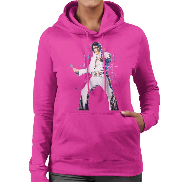 Sidney Maurer Original Portrait Of Elvis Presley Womens Hooded Sweatshirt - Small / Hot Pink - Womens Hooded Sweatshirt