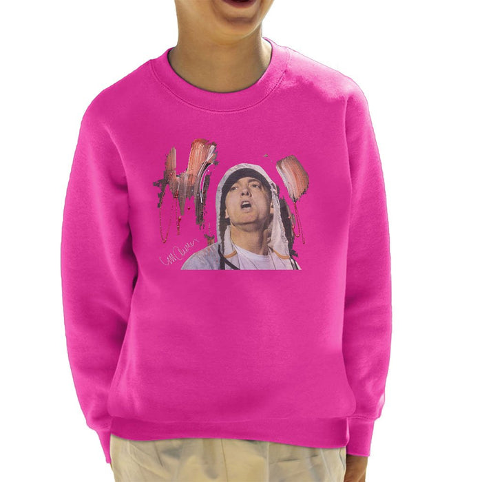 Sidney Maurer Original Portrait Of Eminem Kids Sweatshirt - X-Small (3-4 yrs) / Hot Pink - Kids Boys Sweatshirt