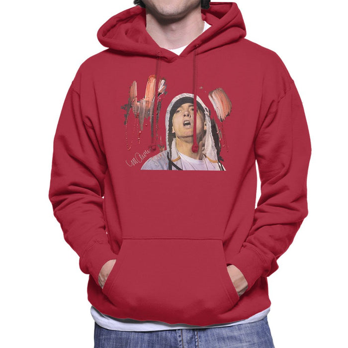 Sidney Maurer Original Portrait Of Eminem Mens Hooded Sweatshirt - Small / Cherry Red - Mens Hooded Sweatshirt