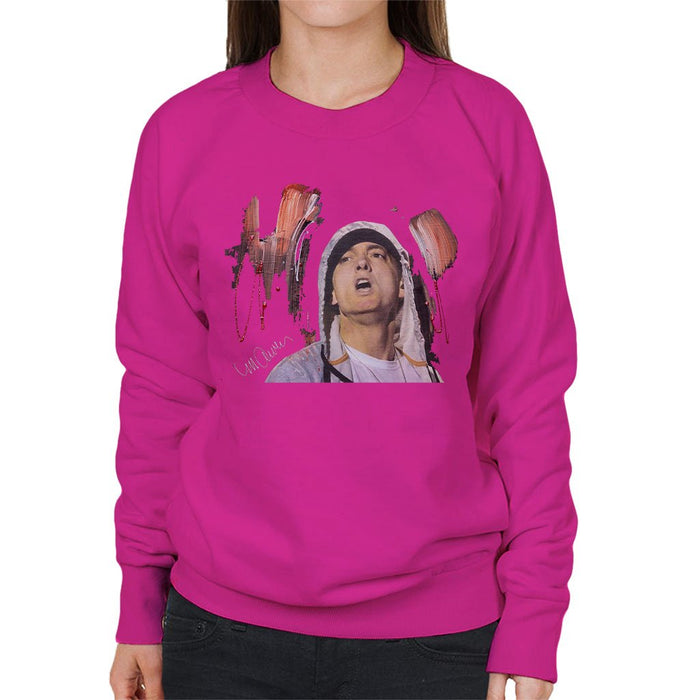 Sidney Maurer Original Portrait Of Eminem Womens Sweatshirt - Small / Hot Pink - Womens Sweatshirt
