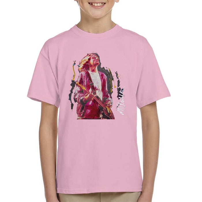 Sidney Maurer Original Portrait Of Kurt Cobain Guitar Kids T-Shirt - X-Small (3-4 yrs) / Light Pink - Kids Boys T-Shirt