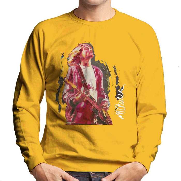 Sidney Maurer Original Portrait Of Kurt Cobain Guitar Mens Sweatshirt - Small / Gold - Mens Sweatshirt