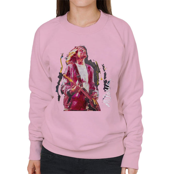 Sidney Maurer Original Portrait Of Kurt Cobain Guitar Womens Sweatshirt - Small / Light Pink - Womens Sweatshirt