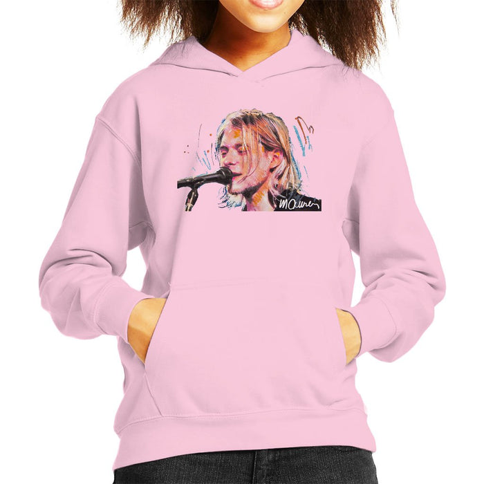 Sidney Maurer Original Portrait Of Kurt Cobain Singing Kids Hooded Sweatshirt - X-Small (3-4 yrs) / Light Pink - Kids Boys Hooded Sweatshirt