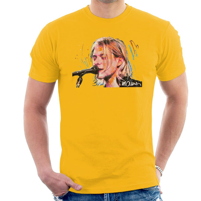 Sidney Maurer Original Portrait Of Kurt Cobain Singing Mens T-Shirt - Small / Gold - Mens T-Shirt