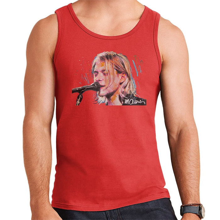 Sidney Maurer Original Portrait Of Kurt Cobain Singing Mens Vest - Small / Red - Mens Vest