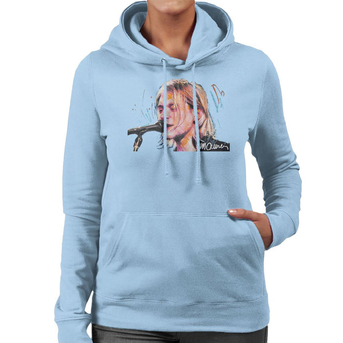 Sidney Maurer Original Portrait Of Kurt Cobain Singing Womens Hooded Sweatshirt - Womens Hooded Sweatshirt
