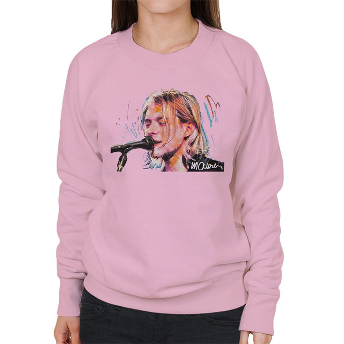 Sidney Maurer Original Portrait Of Kurt Cobain Singing Womens Sweatshirt - Small / Light Pink - Womens Sweatshirt
