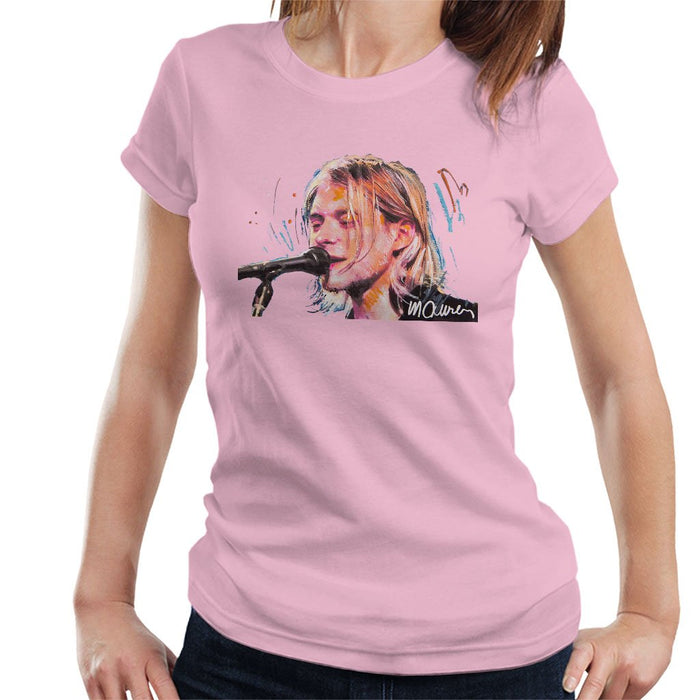 Sidney Maurer Original Portrait Of Kurt Cobain Singing Womens T-Shirt - Small / Light Pink - Womens T-Shirt