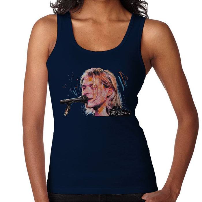 Sidney Maurer Original Portrait Of Kurt Cobain Singing Womens Vest - Small / Navy Blue - Womens Vest