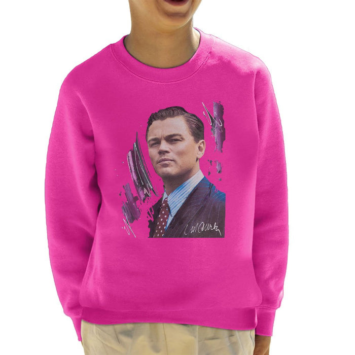 Sidney Maurer Original Portrait Of Leonardo DiCaprio Kids Sweatshirt - X-Small (3-4 yrs) / Hot Pink - Kids Boys Sweatshirt