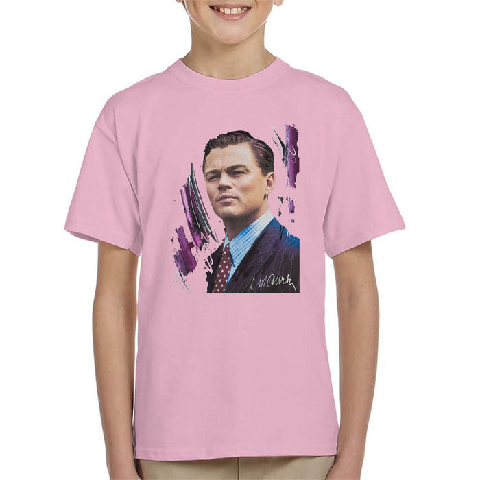 Sidney Maurer Original Portrait Of Leonardo DiCaprio Kids T-Shirt - X-Small (3-4 yrs) / Light Pink - Kids Boys T-Shirt