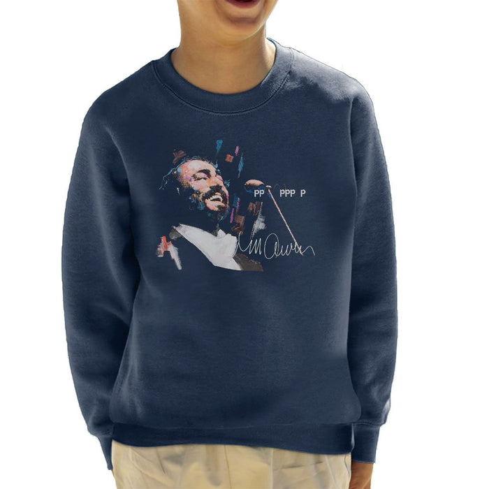 Sidney Maurer Original Portrait Of Luciano Pavarotti Kids Sweatshirt - X-Small (3-4 yrs) / Navy Blue - Kids Boys Sweatshirt