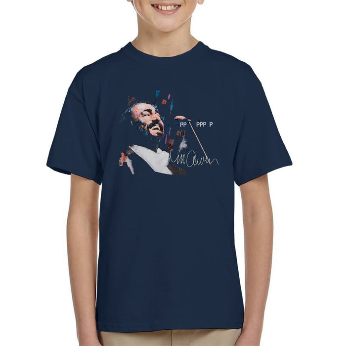 Sidney Maurer Original Portrait Of Luciano Pavarotti Kids T-Shirt - X-Small (3-4 yrs) / Navy Blue - Kids Boys T-Shirt