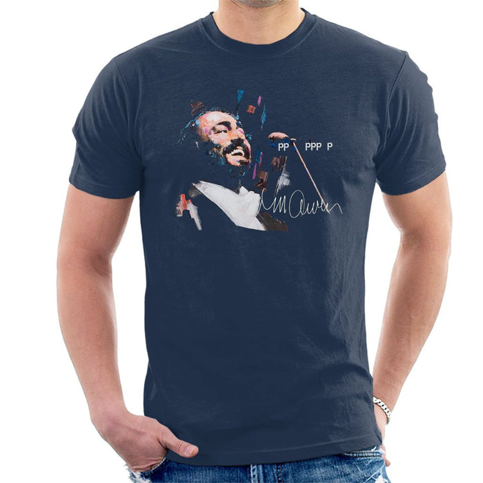 Sidney Maurer Original Portrait Of Luciano Pavarotti Mens T-Shirt - Small / Navy Blue - Mens T-Shirt