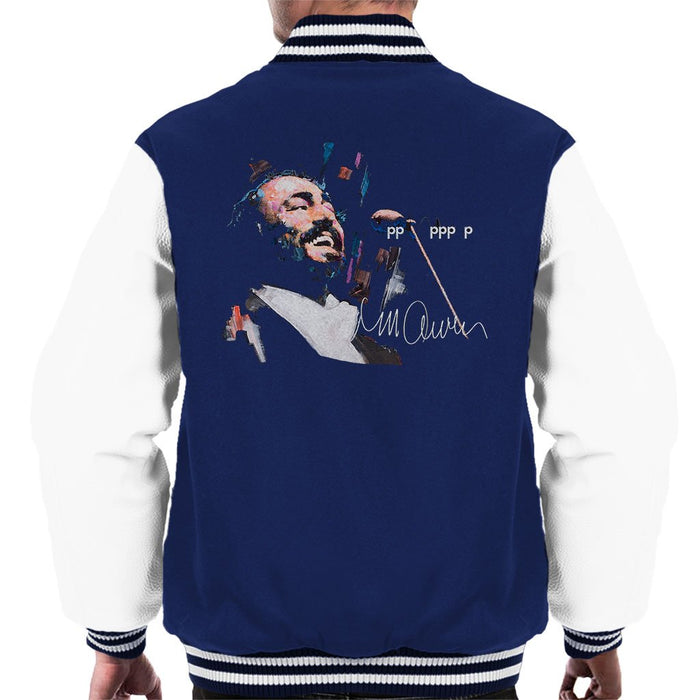 Sidney Maurer Original Portrait Of Luciano Pavarotti Mens Varsity Jacket - Small / Navy/White - Mens Varsity Jacket