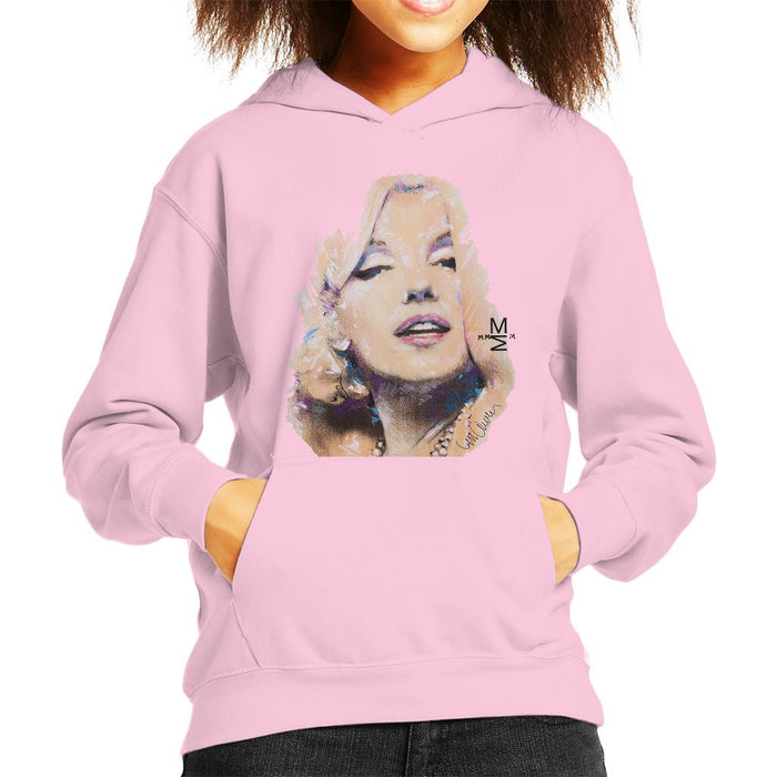 Sidney Maurer Original Portrait Of Marilyn Monroe Kids Hooded Sweatshirt - X-Small (3-4 yrs) / Light Pink - Kids Boys Hooded Sweatshirt
