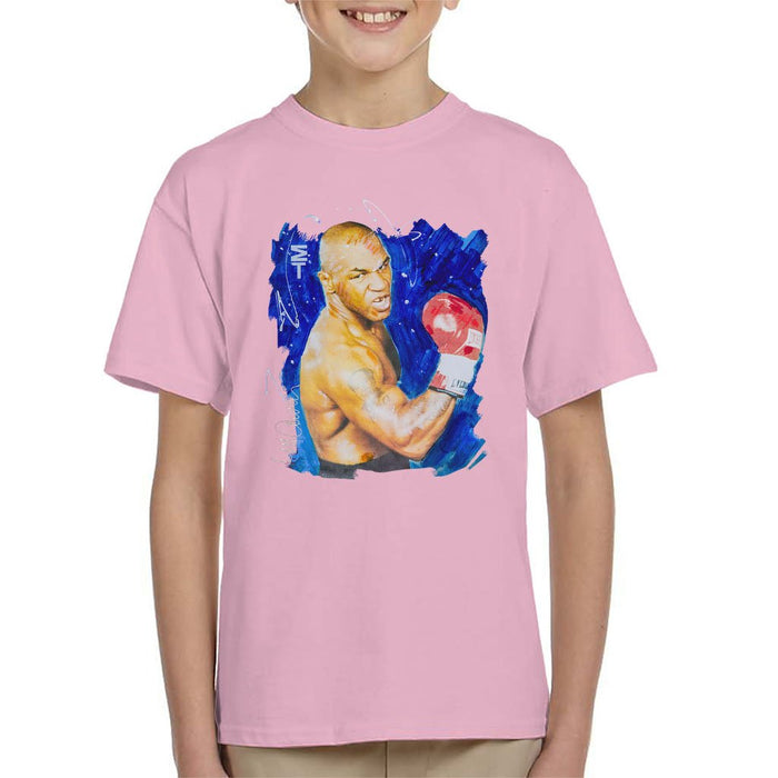 Sidney Maurer Original Portrait Of Mike Tyson Kids T-Shirt - X-Small (3-4 yrs) / Light Pink - Kids Boys T-Shirt