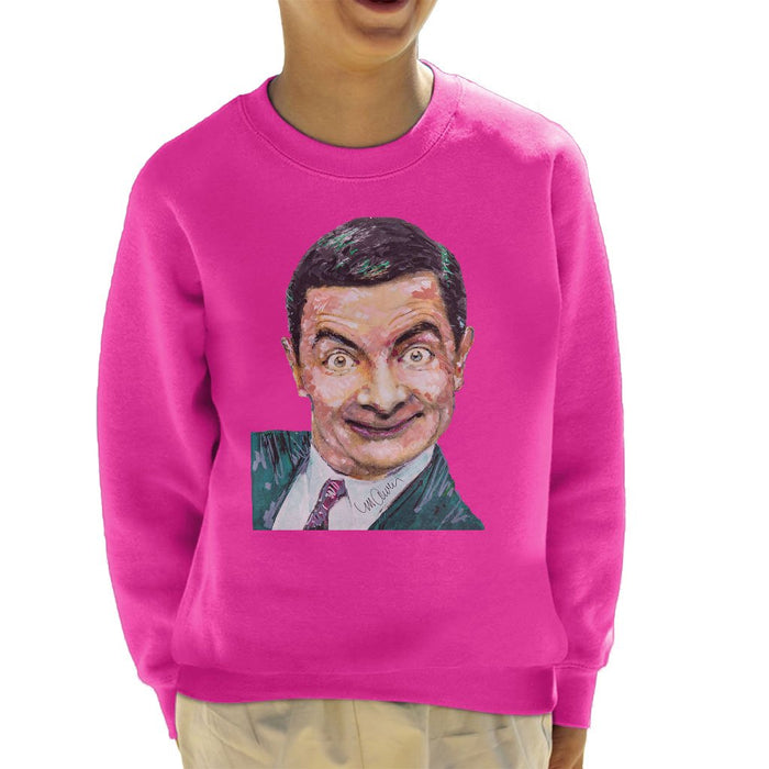 Sidney Maurer Original Portrait Of Mr Bean Rowan Atkinson Kids Sweatshirt - X-Small (3-4 yrs) / Hot Pink - Kids Boys Sweatshirt