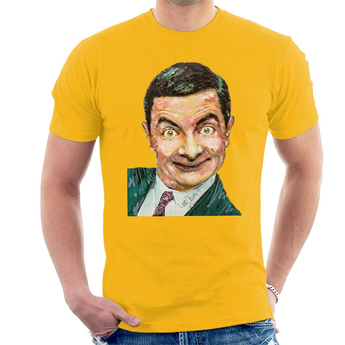 Sidney Maurer Original Portrait Of Mr Bean Rowan Atkinson Mens T-Shirt - Small / Gold - Mens T-Shirt