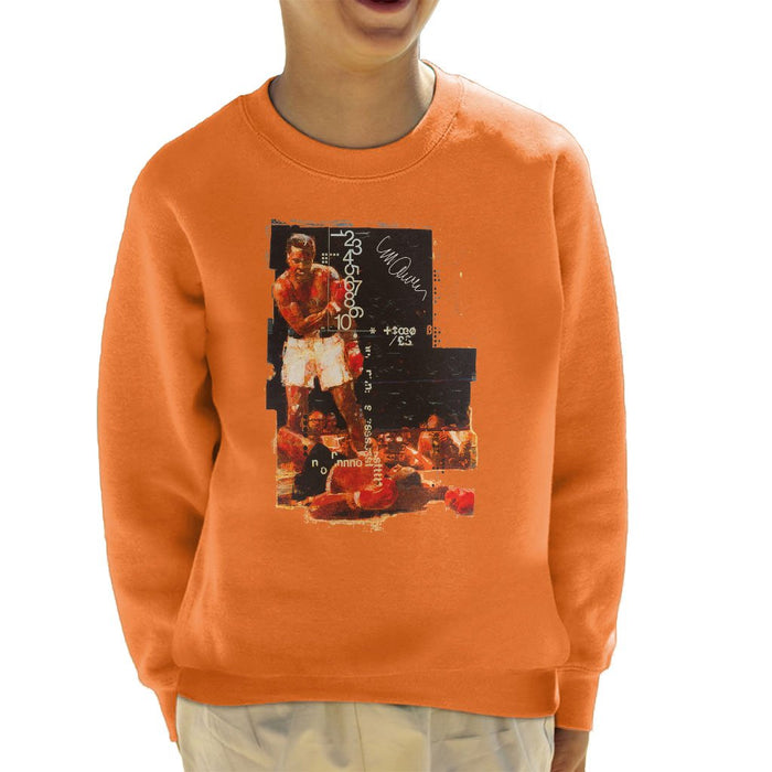 Sidney Maurer Original Portrait Of Muhammad Ali Sonny Liston Knockout Kids Sweatshirt - Orange / X-Small (3-4 yrs) - Kids Boys Sweatshirt