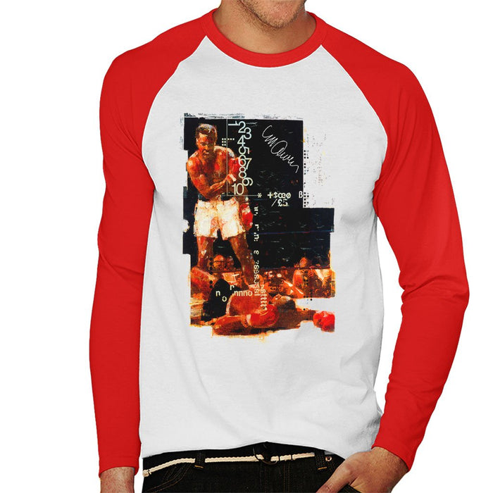 Sidney Maurer Original Portrait Of Muhammad Ali Sonny Liston Knockout Mens Baseball Long Sleeved T-Shirt - Mens Baseball Long Sleeved
