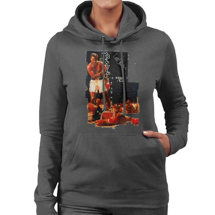 Sidney Maurer Original Portrait Of Muhammad Ali Sonny Liston Knockout Womens Hooded Sweatshirt - Womens Hooded Sweatshirt