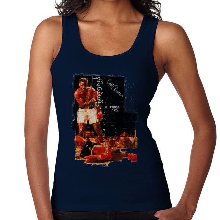 Sidney Maurer Original Portrait Of Muhammad Ali Sonny Liston Knockout Womens Vest - Navy Blue / Small - Womens Vest