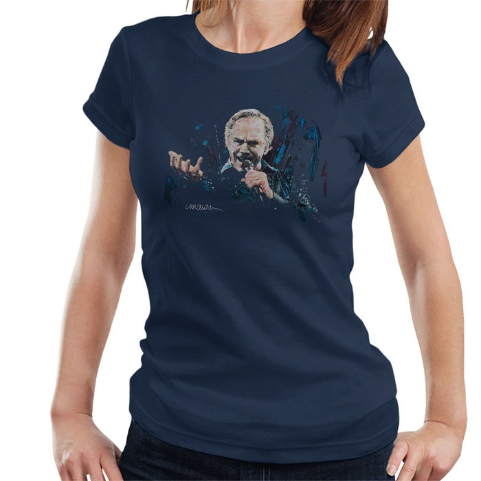 Sidney Maurer Original Portrait Of Neil Diamond Singing Womens T-Shirt - Small / Navy Blue - Womens T-Shirt