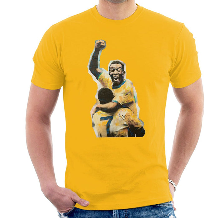 Sidney Maurer Original Portrait Of Pele Mens T-Shirt - Small / Gold - Mens T-Shirt