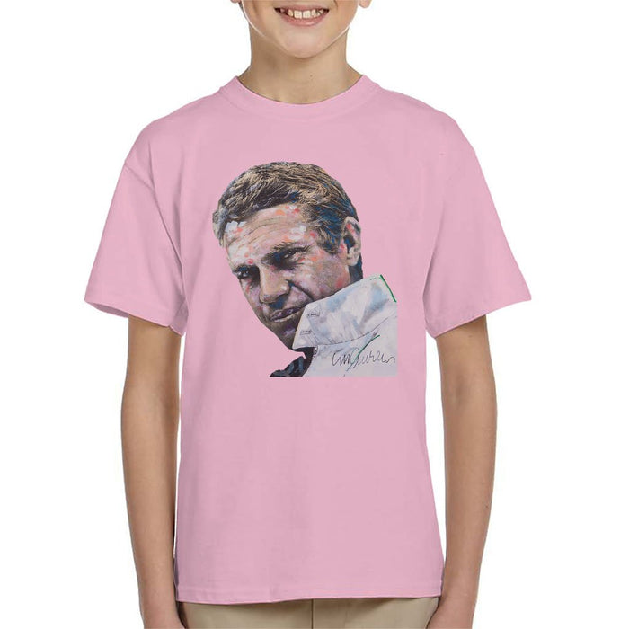 Sidney Maurer Original Portrait Of Steve McQueen Kids T-Shirt - X-Small (3-4 yrs) / Light Pink - Kids Boys T-Shirt