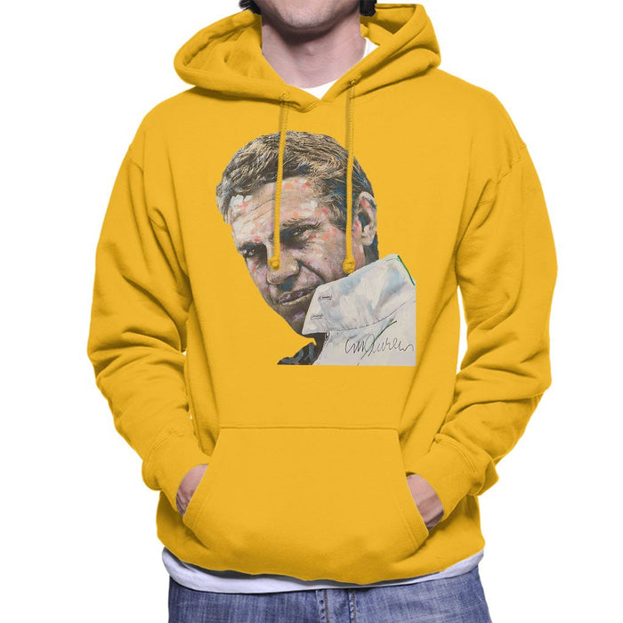 Sidney Maurer Original Portrait Of Steve McQueen Mens Hooded Sweatshirt - Small / Gold - Mens Hooded Sweatshirt