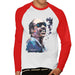 Sidney Maurer Original Portrait Of Stevie Wonder Mens Baseball Long Sleeved T-Shirt - Small / White/Red - Mens Baseball Long Sleeved T-Shirt