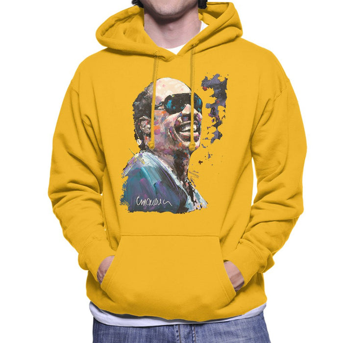 Sidney Maurer Original Portrait Of Stevie Wonder Mens Hooded Sweatshirt - Small / Gold - Mens Hooded Sweatshirt