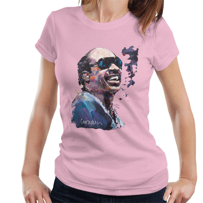Sidney Maurer Original Portrait Of Stevie Wonder Womens T-Shirt - Small / Light Pink - Womens T-Shirt