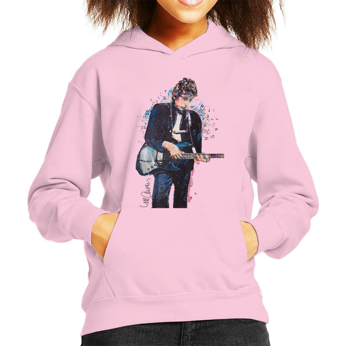 Sidney Maurer Original Portrait Of Bob Dylan On Bass Kids Hooded Sweatshirt - X-Small (3-4 yrs) / Light Pink - Kids Boys Hooded Sweatshirt