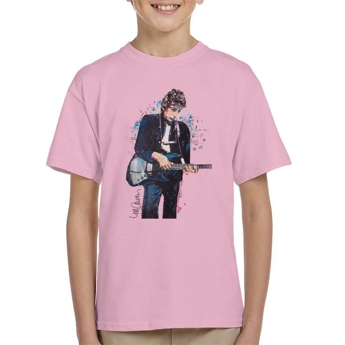 Sidney Maurer Original Portrait Of Bob Dylan On Bass Kids T-Shirt - X-Small (3-4 yrs) / Light Pink - Kids Boys T-Shirt