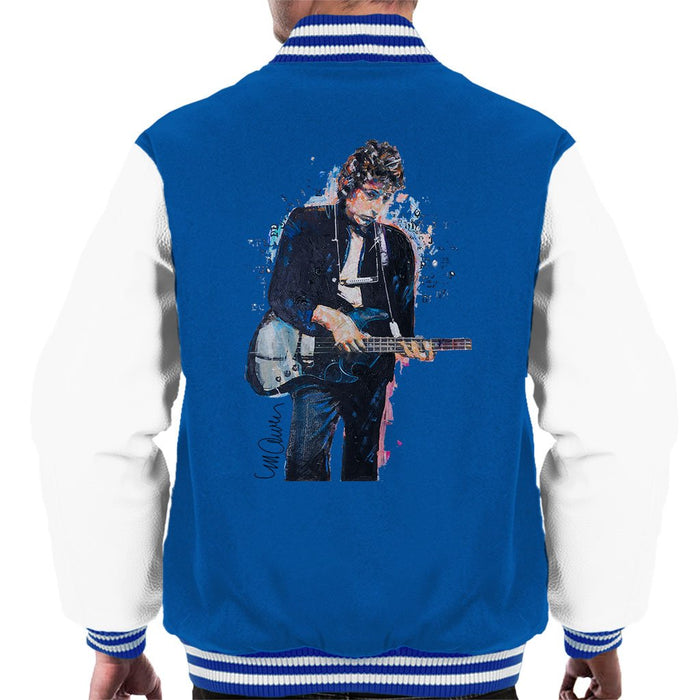 Sidney Maurer Original Portrait Of Bob Dylan On Bass Mens Varsity Jacket - Small / Royal/White - Mens Varsity Jacket