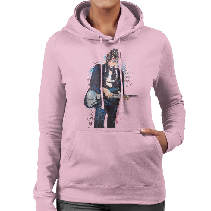 Sidney Maurer Original Portrait Of Bob Dylan On Bass Womens Hooded Sweatshirt - Small / Light Pink - Womens Hooded Sweatshirt