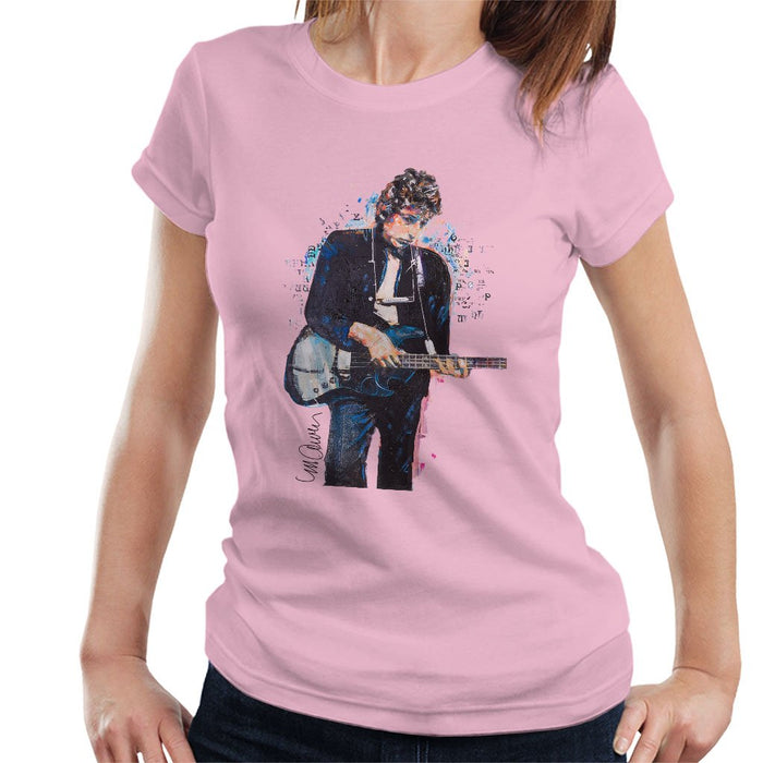 Sidney Maurer Original Portrait Of Bob Dylan On Bass Womens T-Shirt - Small / Light Pink - Womens T-Shirt